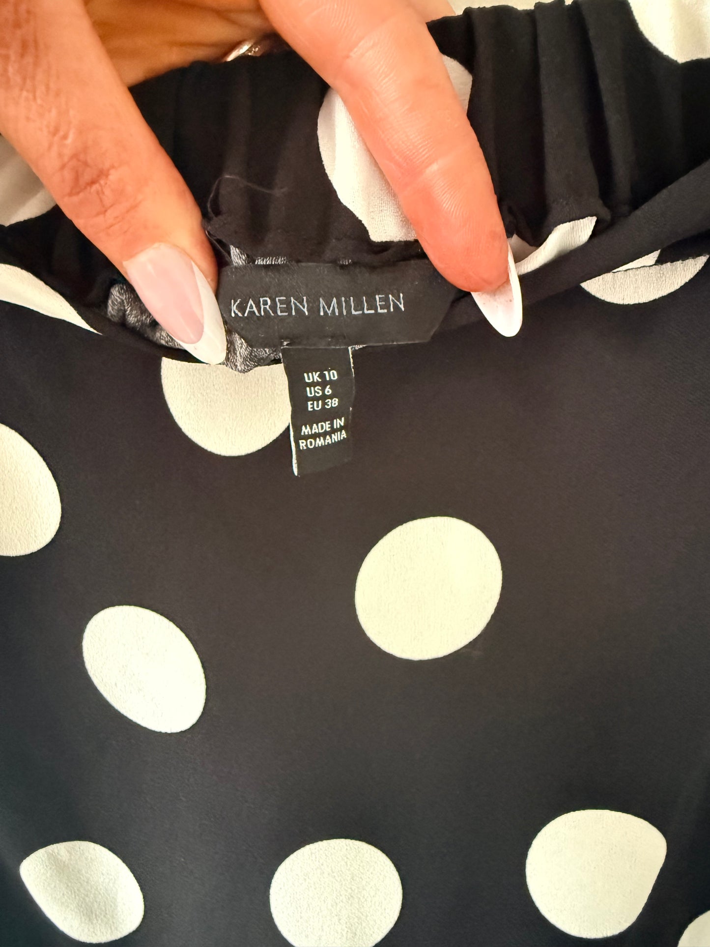 Karen Millen Black/ white polka dot blouse - size UK 10