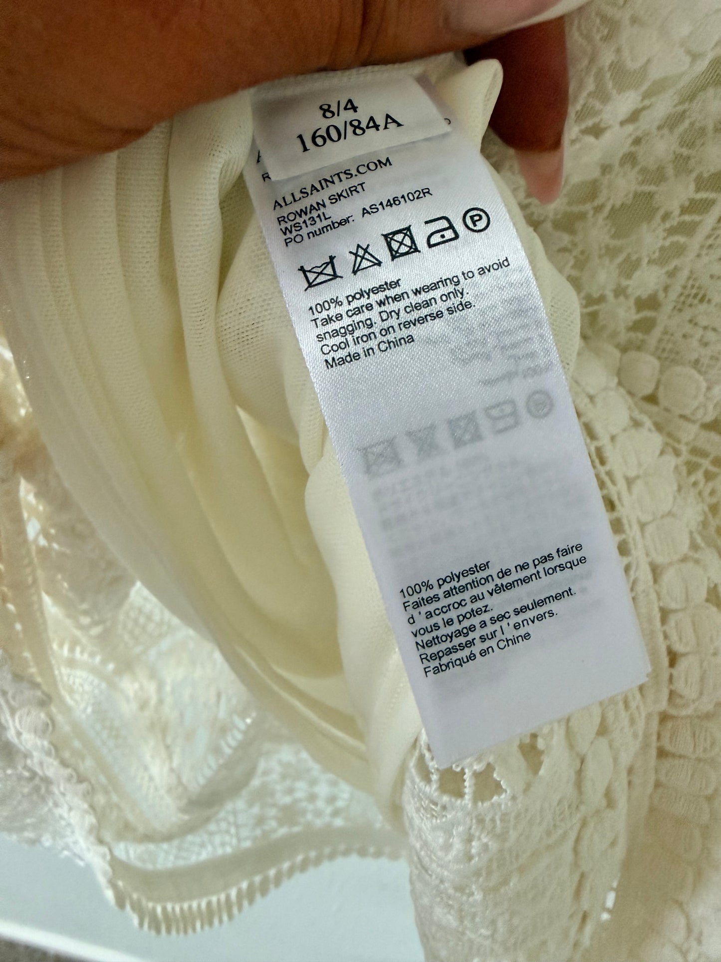 All saints skirt - size UK 8 - cream