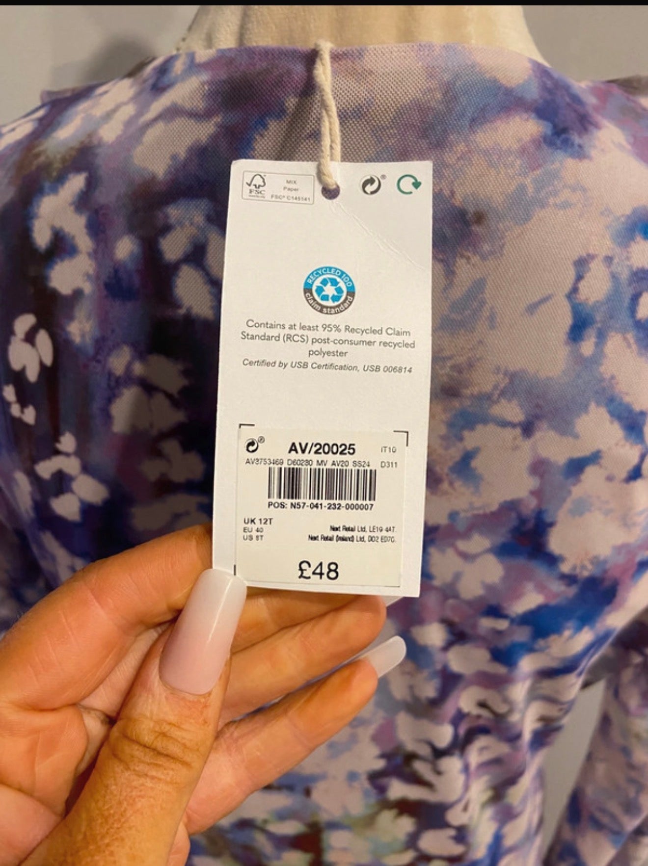 Lilac/purple floral dress - next - size 12 long