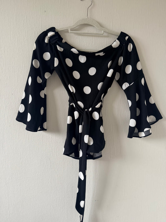 Karen Millen Black/ white polka dot blouse - size UK 10